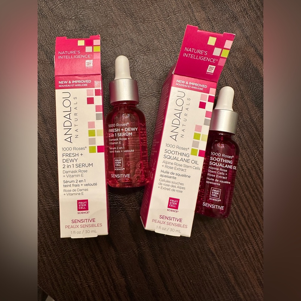 NEW Set of Andalou Soothing Squalane Oil and Fresh + Dewy 2 in 1 Serum